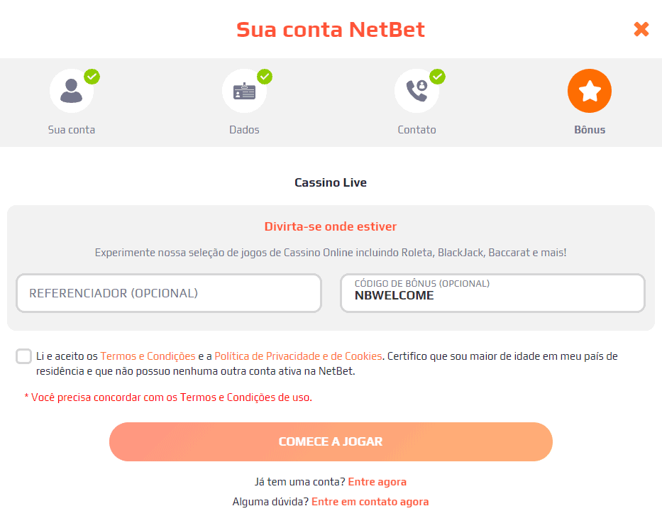 Bônus do Cassino Netbet