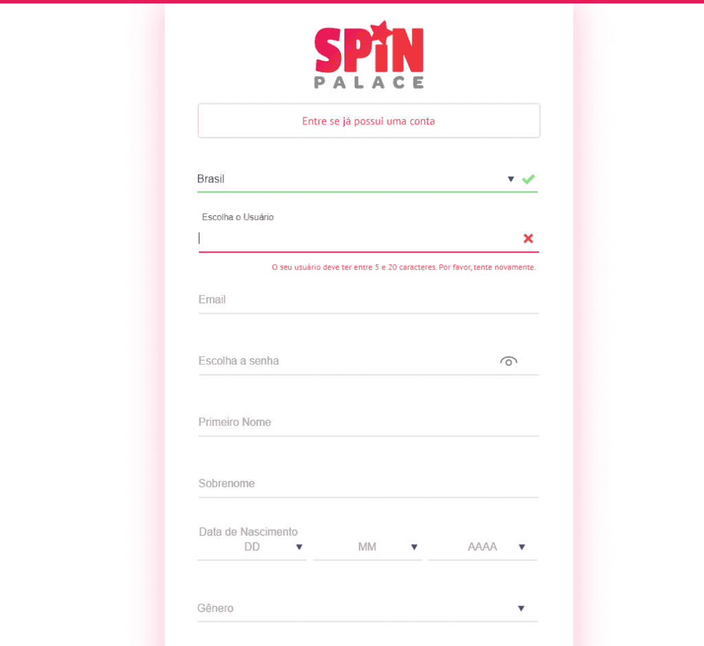 como criar uma conta na Spin Palace