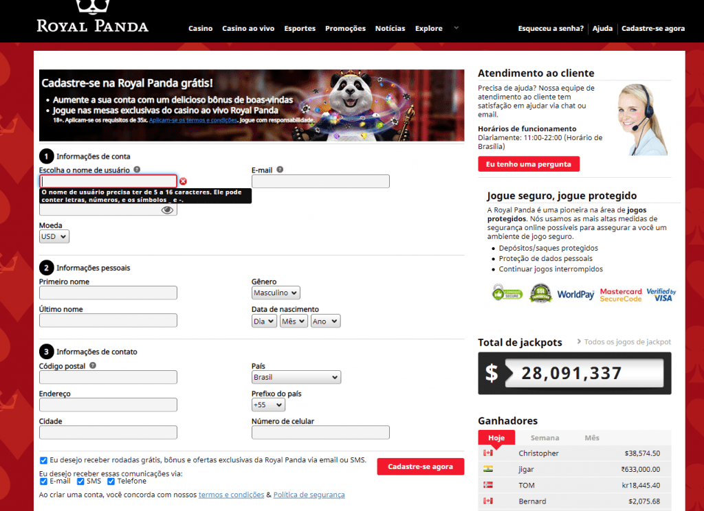 como criar uma conta na Royal Panda