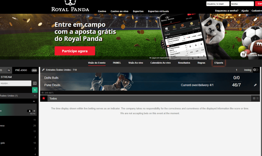 apostas esportivas na Royal Panda