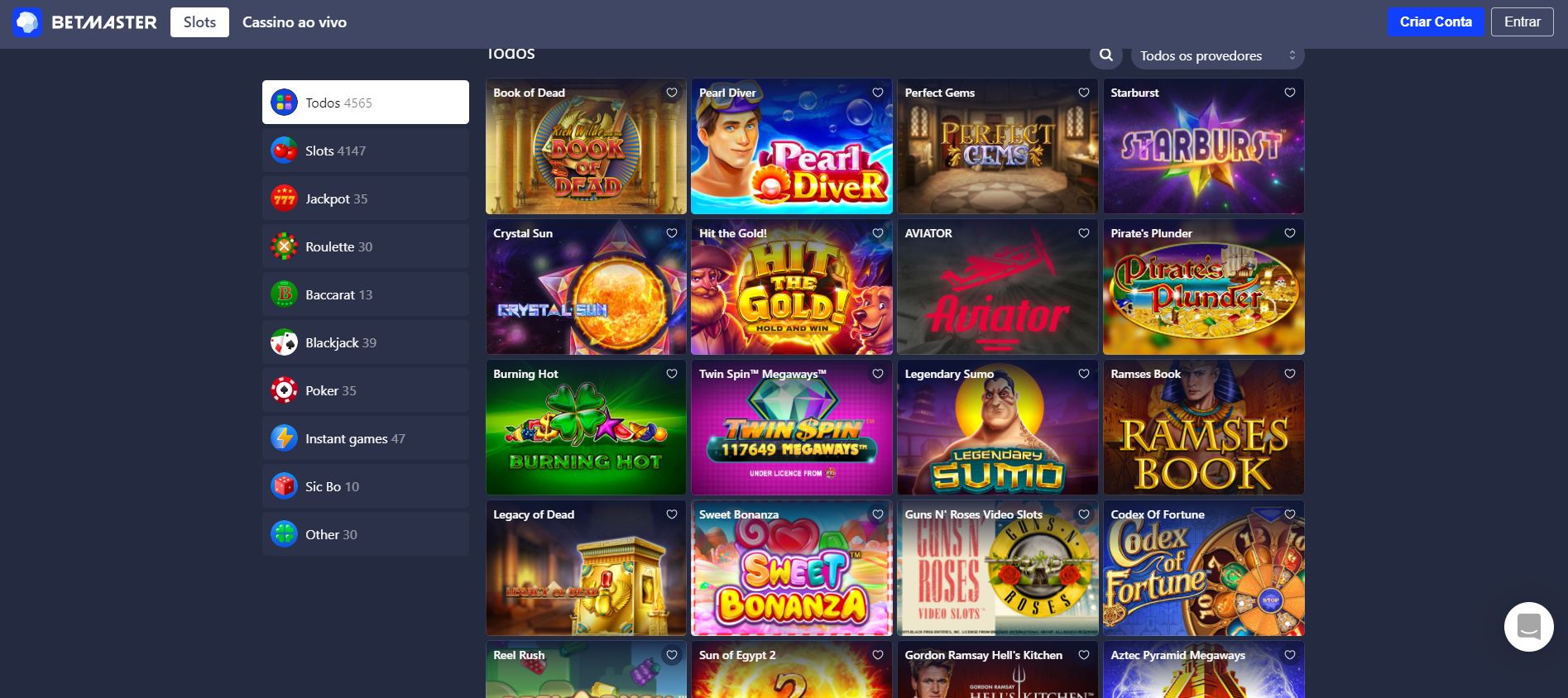 slots e caça-níqueis na Betmaster