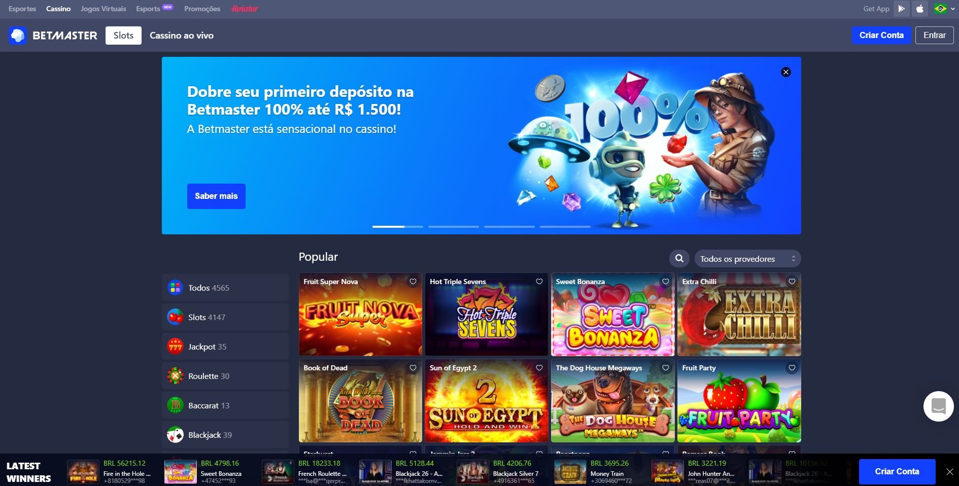 Jogos de cassino da Betmaster