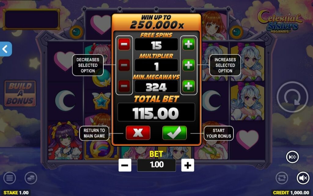Crie Seu Bônus no Celestial Sisters Megaways